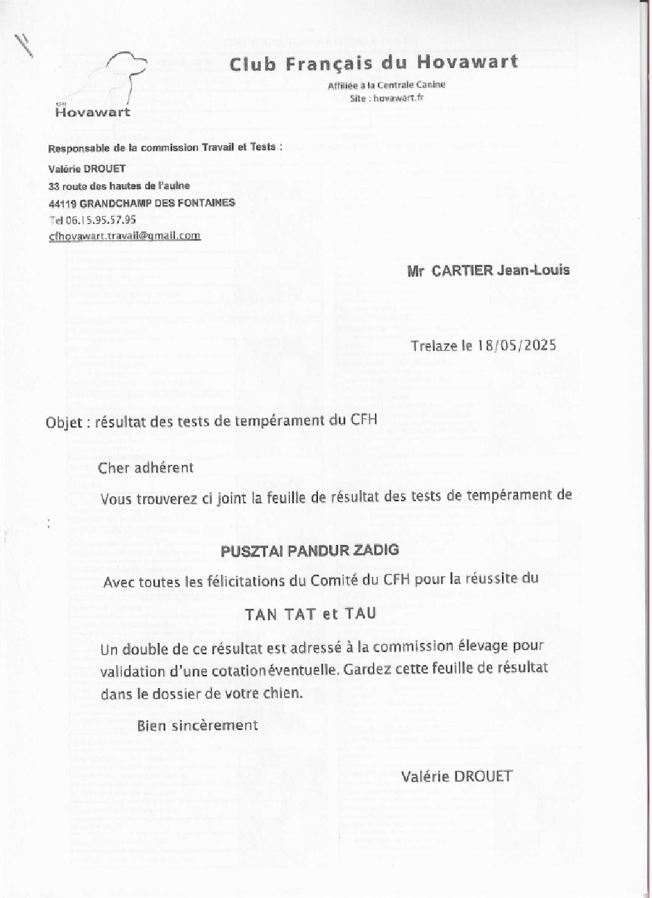 Pusztai Pandur Zadig tests de tempérament